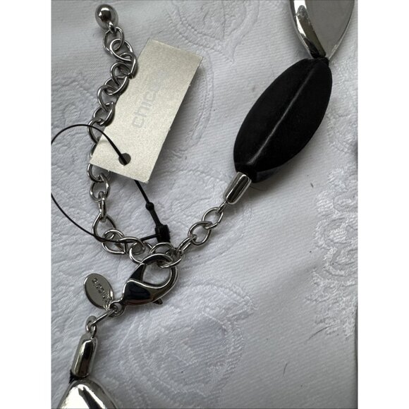 Chicos Faux Black Stone Silver Tone 19" Long Statement Necklace NEW - Picture 8 of 15